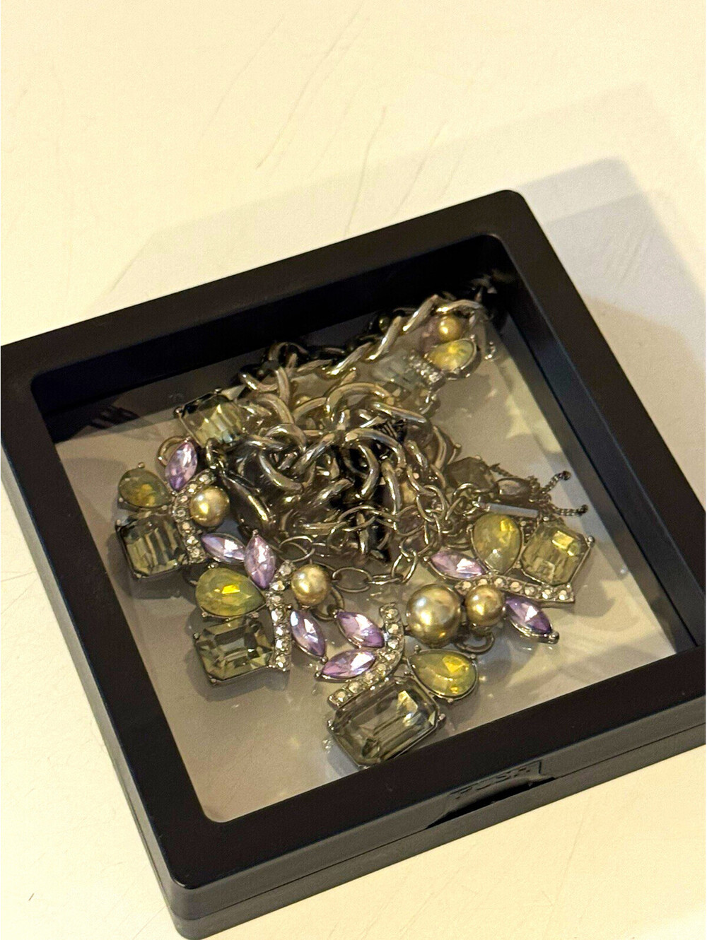 Simply Vera Vera Wang Statement Necklace Purple Green Crystal Faux Pearl Gunmet
